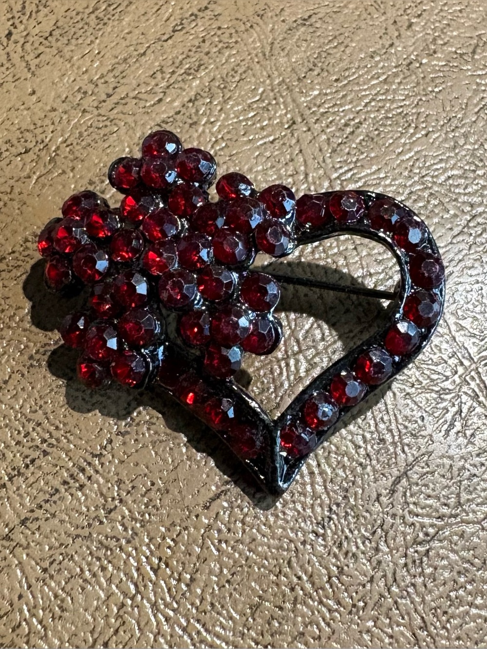Deep Red Crystal Heart & Floral Brooch - Women Jewelry